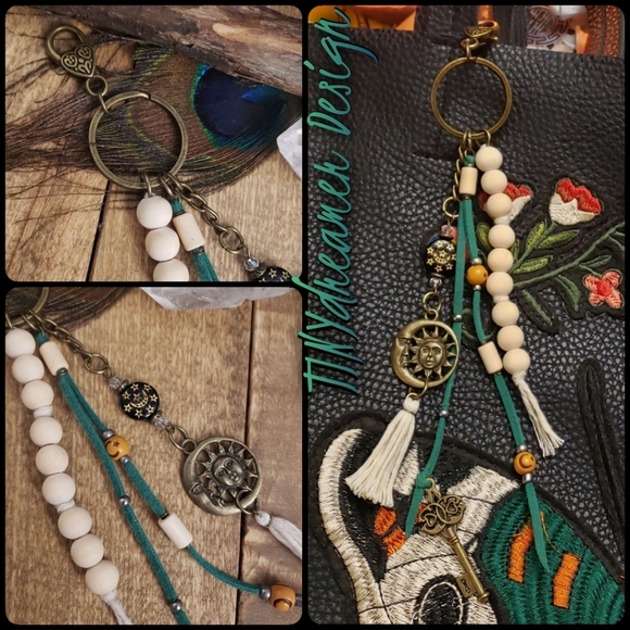 Bohemian Sun Moon Essential Oil Purse Charm Keychain Aromatherapy Boho Bag Clip - Picture 5 of 14